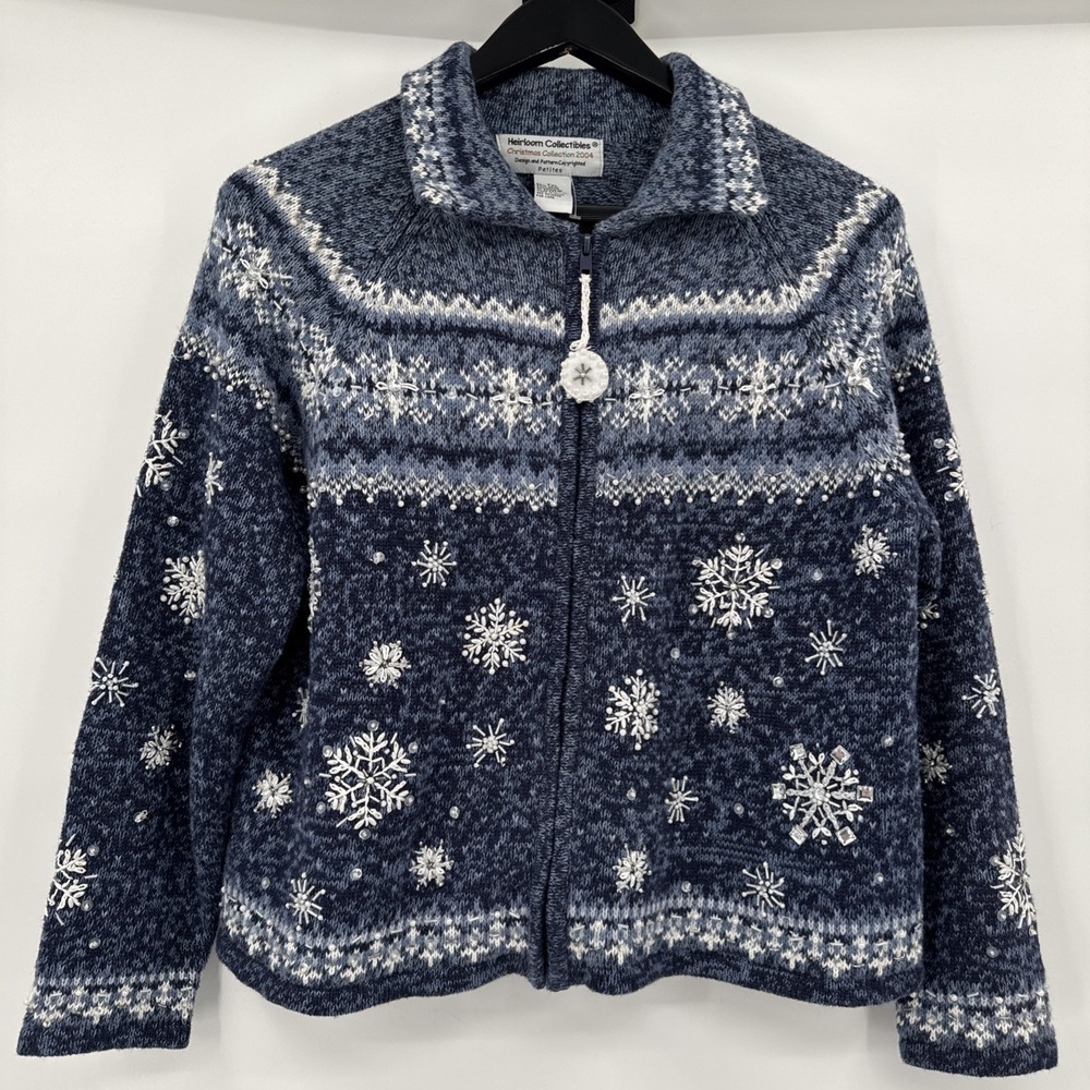 Heirloom Collectables Christmas Collection VTG‎ Sweater PXL Blue Sequin Beaded